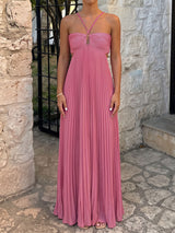 Flowy Crisscross Strap Empire Waist Resort Pleated Cutout Maxi Dress