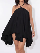 Flowy Halter Tie Open Back Resort A Line Layered Chiffon Mini Dress