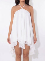 Flowy Halter Tie Open Back Resort A Line Layered Chiffon Mini Dress