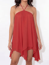 Flowy Halter Tie Open Back Resort A Line Layered Chiffon Mini Dress