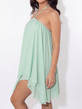 Flowy Halter Tie Open Back Resort A Line Layered Chiffon Mini Dress