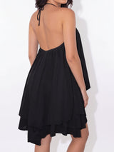 Flowy Halter Tie Open Back Resort A Line Layered Chiffon Mini Dress