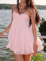Flowy Sweetheart Empire Waist Resort Chiffon Babydoll Slip Mini Dress