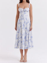 Flowy Tie Front Sweetheart Lace Up Resort Slit Floral Midi Sundress