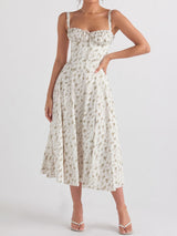 Flowy Tie Front Sweetheart Lace Up Resort Slit Floral Midi Sundress
