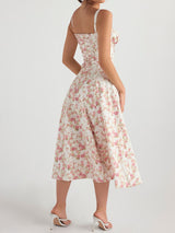 Flowy Tie Front Sweetheart Lace Up Resort Slit Floral Midi Sundress
