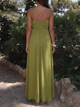 Flowy U Wire Sweetheart Empire Waist Resort Ruched Slip Maxi Dress
