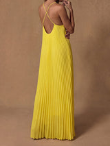 Flowy V Neck Spaghetti Strap A Line Resort Pleated Slip Maxi Dress