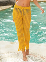 Fringe Wide Leg High Waist Beach Crochet Knit Cover Up Pants