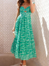 Geometric Print Twist Sweetheart Resort Ruffle Tiered Midi Sundress