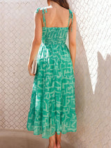 Geometric Print Twist Sweetheart Resort Ruffle Tiered Midi Sundress