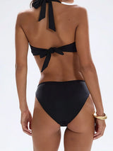 Sparkly Ring High Leg Cheeky Halter Tie Two Piece Bikini Set