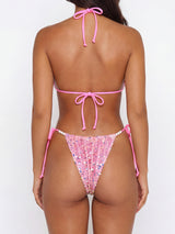 Iridescent Sequin Beaded Tie Side Velvet Triangle Two Piece Bikini Set
