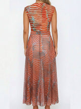 Ocean Print Skirt Round Neck Cap Sleeve Two Piece Swimsuit