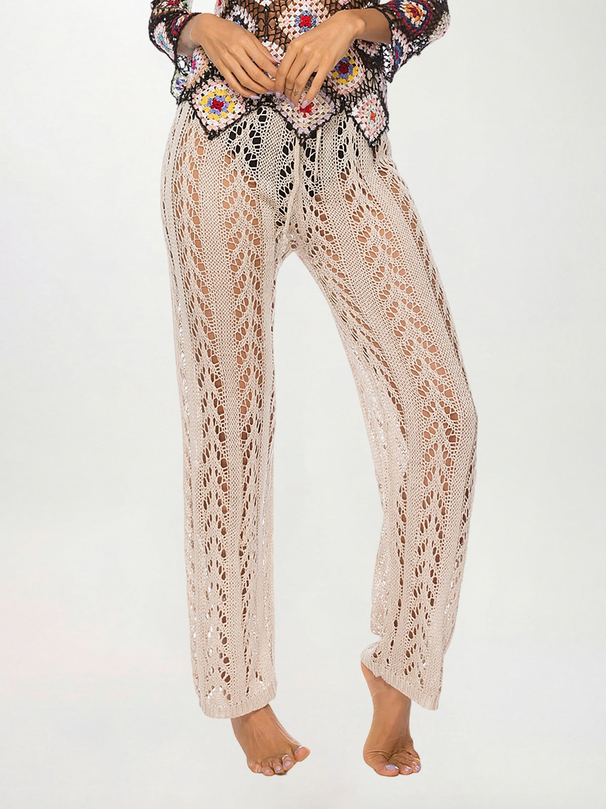 Relaxed High Waist Wide Leg Beach Crochet Knit Cover Up Pants
