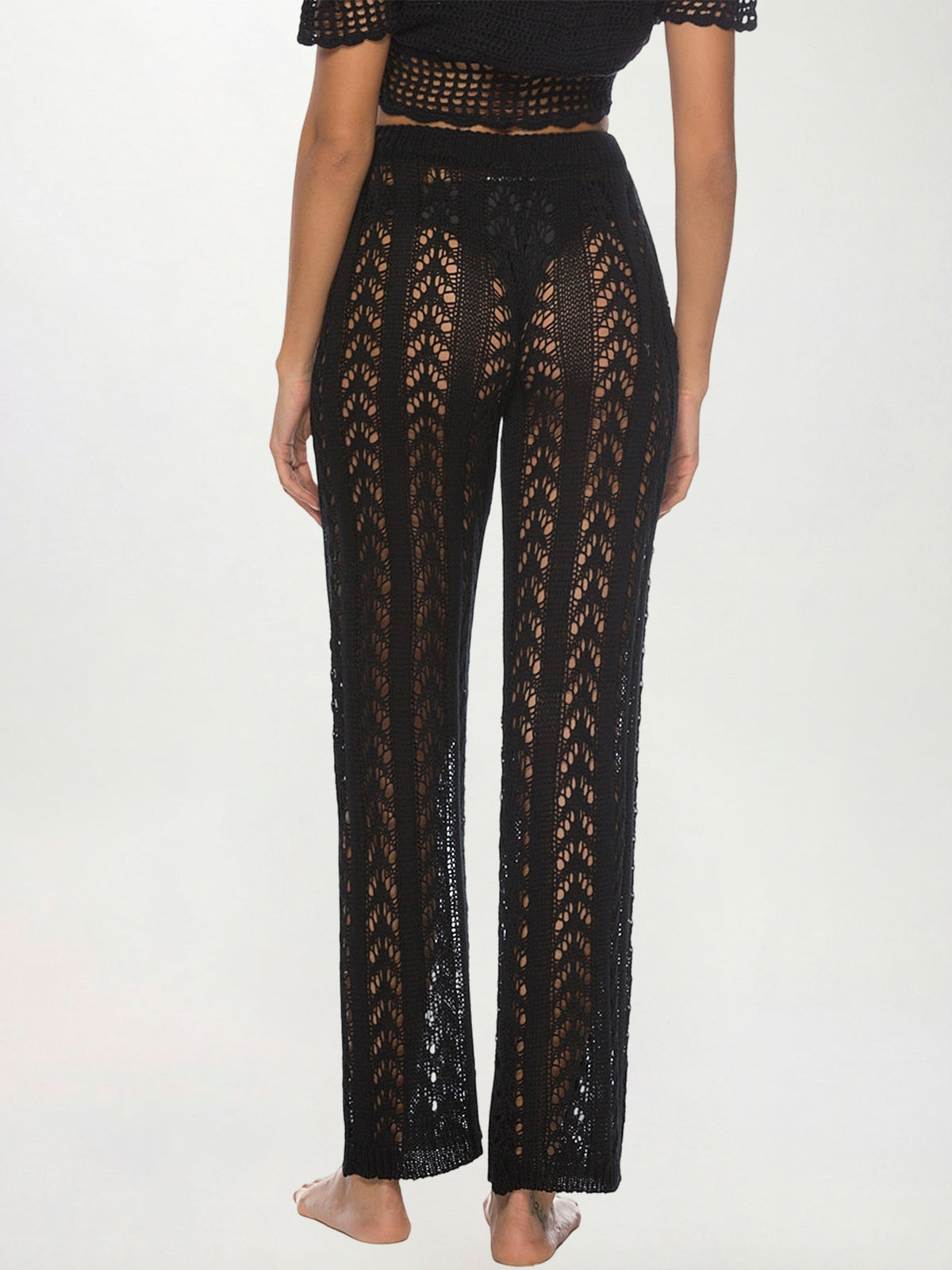 Relaxed High Waist Wide Leg Beach Crochet Knit Cover Up Pants