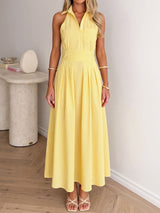 Resort Collared Button Front Sleeveless High Waist Striped Shirt Midi Dress