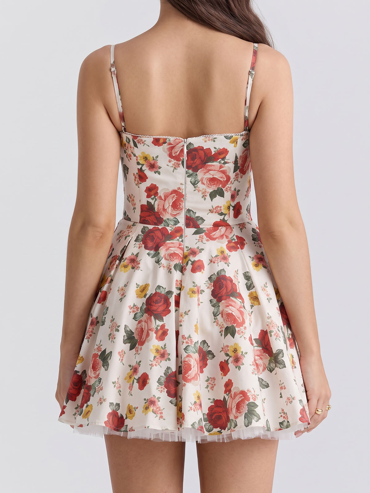 Romantic Floral Satin Sweetheart Tulle Layer Resort Mini Sundress