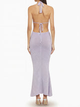 Romantic Flower Deep V Halter Tie Resort Fishtail Knit Maxi Dress