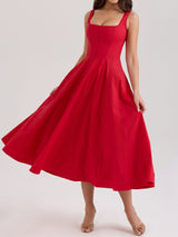 Romantic Square Neck Lace Up Back Resort Floral Print Midi Sundress