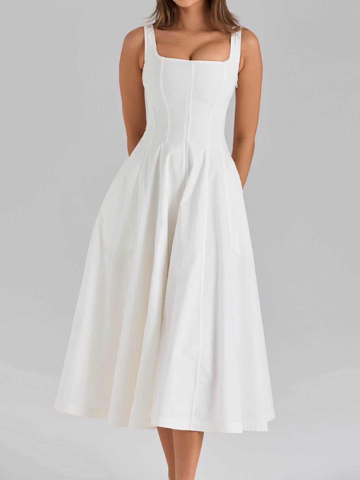 Romantic Square Neck Lace Up Back Resort Floral Print Midi Sundress