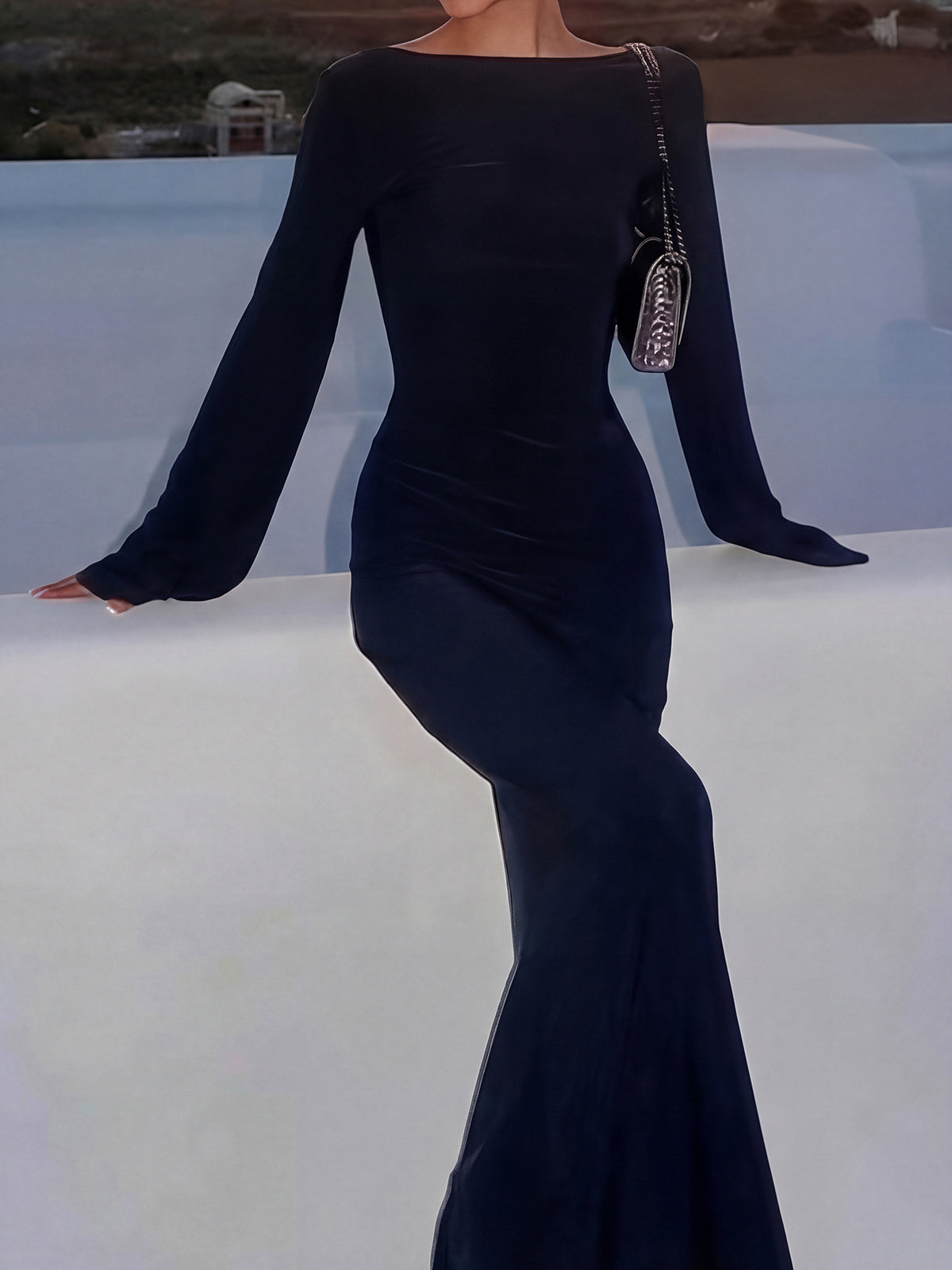 Sexy Backless Crew Neck Sheer Knit Beach Cover Up Maxi Dress
