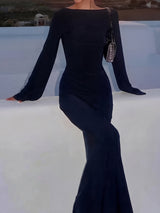 Sexy Backless Crew Neck Sheer Knit Beach Cover Up Maxi Dress