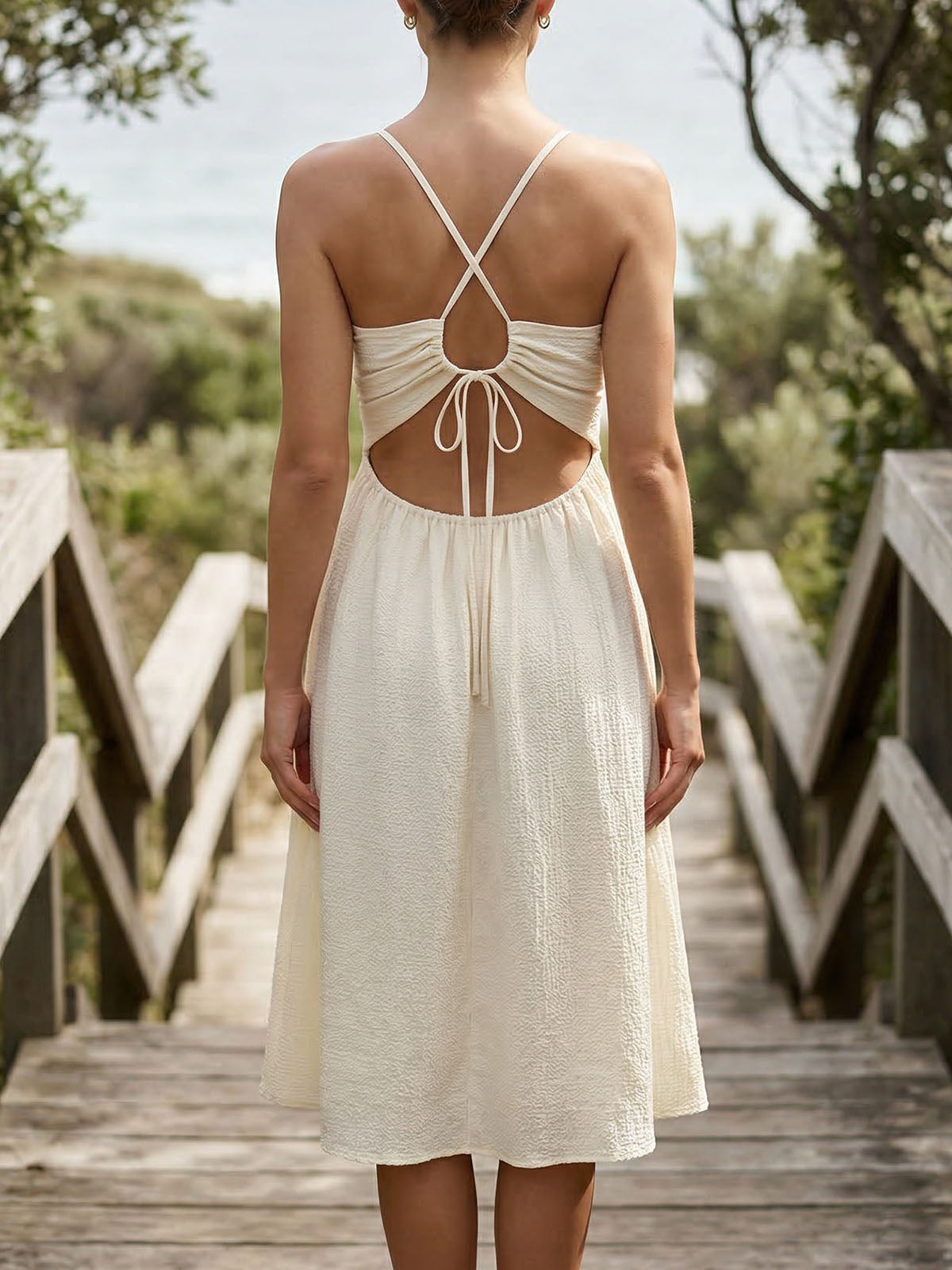 Sexy Deep V Neck Cotton Blend Cutout Resort High Split Midi Dress