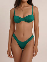 Sparkly High Cut Cheeky Tie Back Ruched Underwire Two Piece Bikini Set