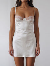 Sexy Scalloped Lace Trim Sweetheart Spaghetti A Line Satin Mini Dress
