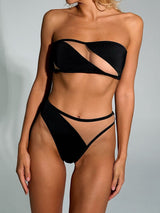 Sheer Mesh Panel High Cut Cheeky Sexy Bandeau Two Piece Bikini Set