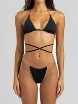 Sparkly Chain Link Cheeky Wrap Tie Halter Two Piece Bikini Set