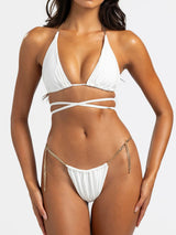Sparkly Chain Link Cheeky Wrap Tie Halter Two Piece Bikini Set