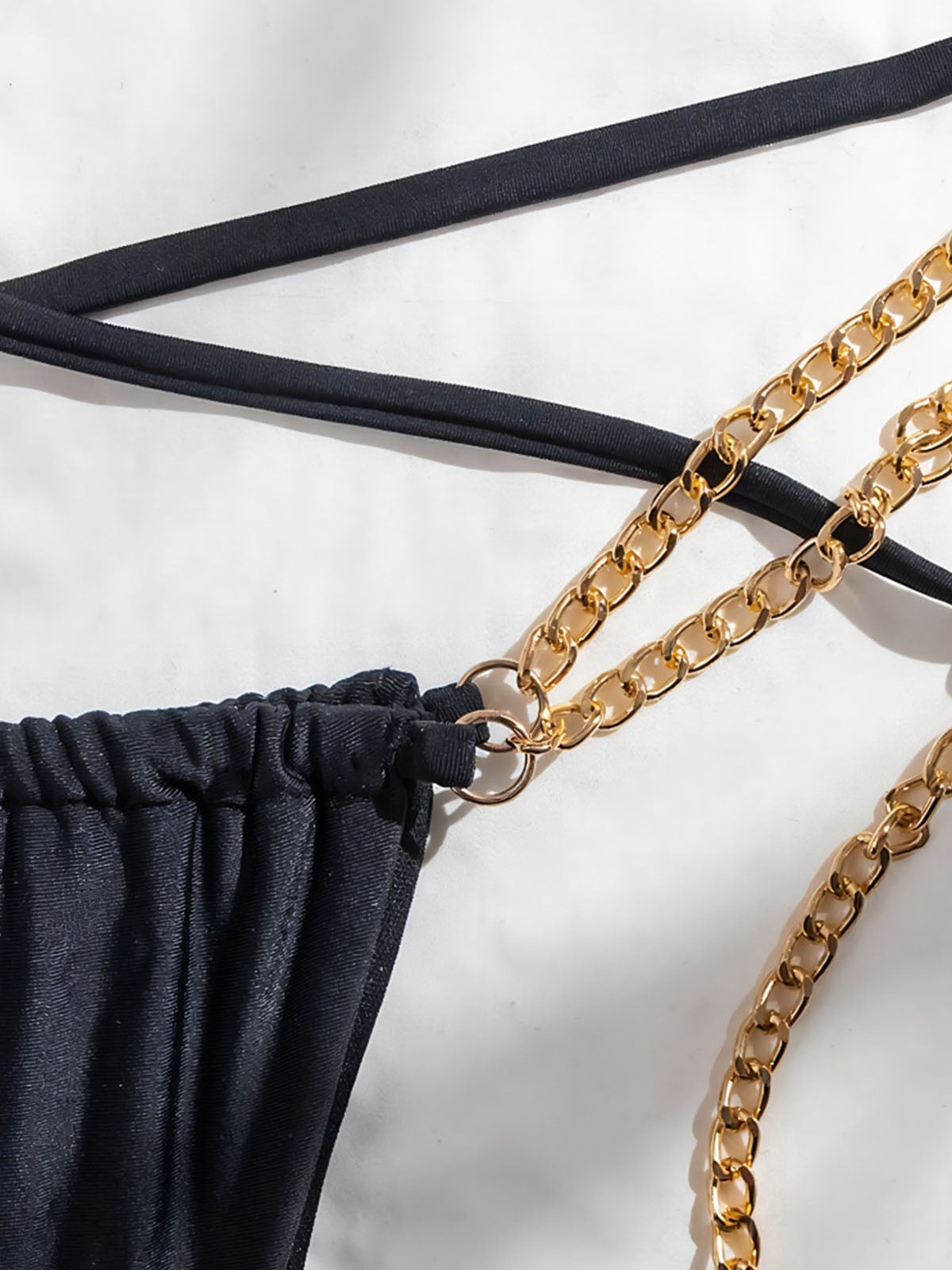 Sparkly Chain Link Cheeky Wrap Tie Halter Two Piece Bikini Set