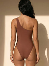 Sparkly Metallic Seashell Cheeky One Shoulder One Piece Swimsuit