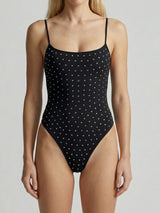 Sparkly Rhinestone Cheeky Cami Strap Scoop Neck One Piece Swimsuit