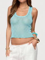 Sparkly Sequin Scoop Neck Resort Roll Hem Knit Tank Crop Top