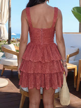 Sparkly Starfish Cutout Tiered Beach Pleated Mini Dress
