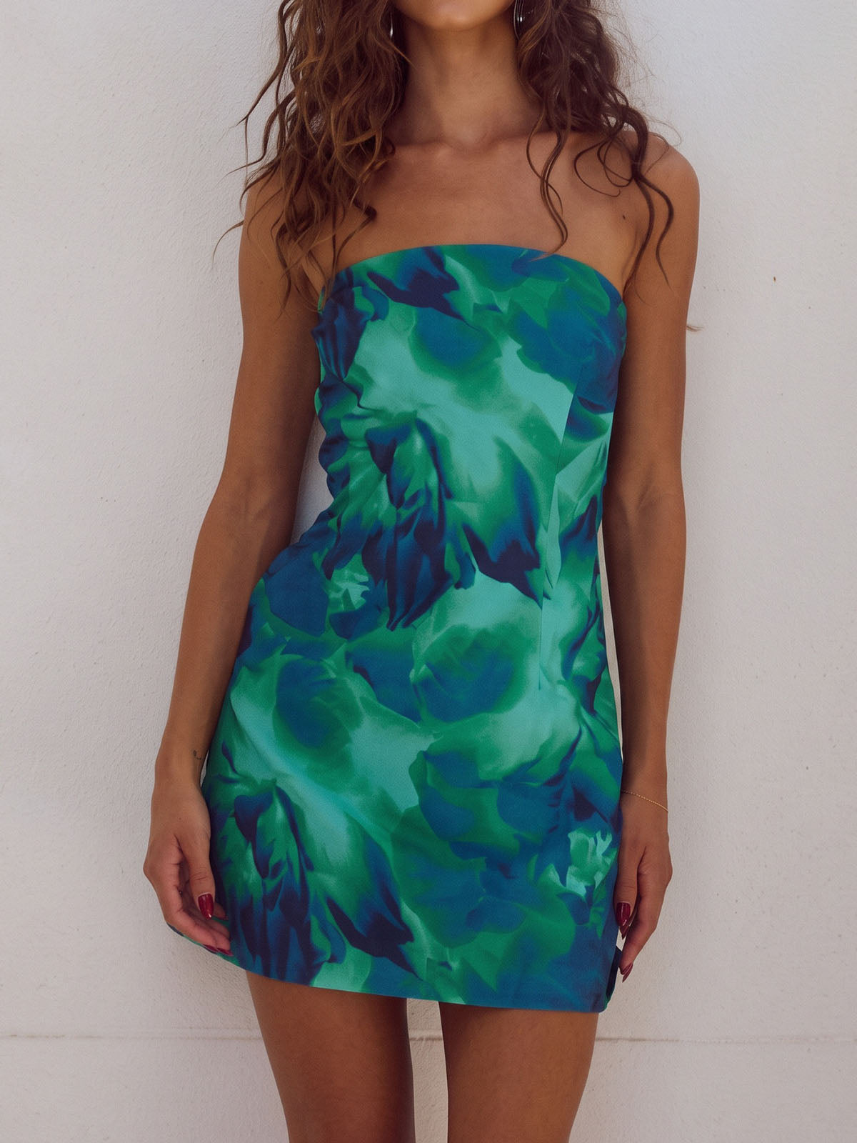 Vibrant Contrast Watercolor Floral Summer Bodycon Strapless Mini Dress