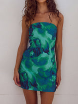 Vibrant Contrast Watercolor Floral Summer Bodycon Strapless Mini Dress