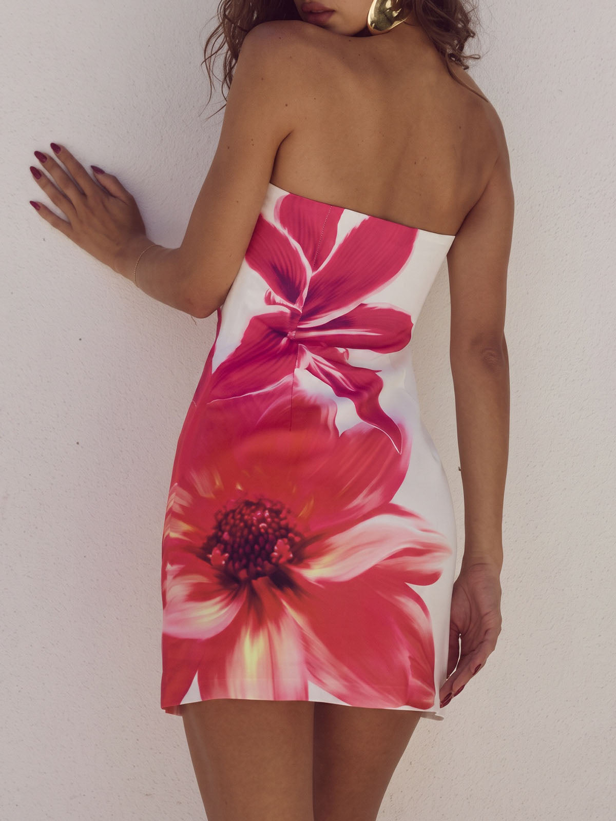 Vibrant Contrast Watercolor Floral Summer Bodycon Strapless Mini Dress