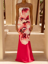 Vibrant Ombre & Floral A Line Summer Resort Strapless Maxi Dress