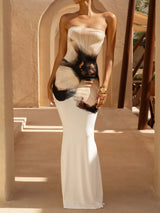 Vibrant Ombre & Floral A Line Summer Resort Strapless Maxi Dress