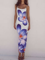 Vibrant Scoop Spaghetti Strap Bodycon Resort Floral Print Maxi Dress