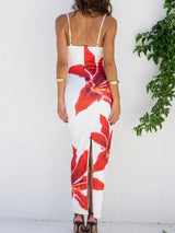 Vibrant Scoop Spaghetti Strap Bodycon Resort Floral Print Maxi Dress