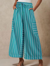 Vibrant Striped Tie High Waist Cargo Pocket Resort Wide Leg Pants