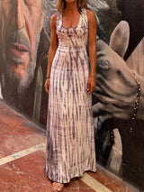Waterfall Tie Dye Print Criss Cross Back Resort Summer Tank Maxi Dress