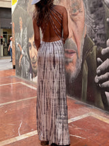 Waterfall Tie Dye Print Criss Cross Back Resort Summer Tank Maxi Dress